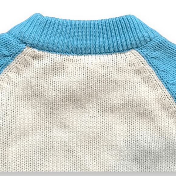Vintage Alpine Goat Scenic Knit Sweater Cream Blue Mock Neck Unisex Ski Cabin - Picture 8 of 11